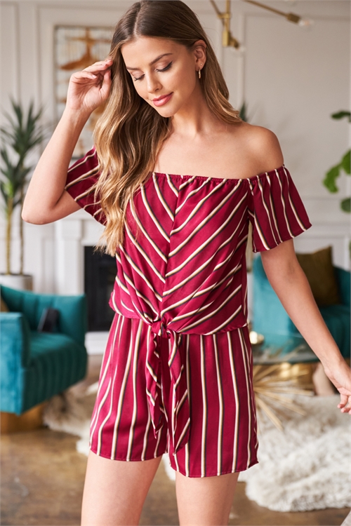 C34-B-1-NA-R72825-01 BURGUNDY STRIPES ROMPER 1-2-2