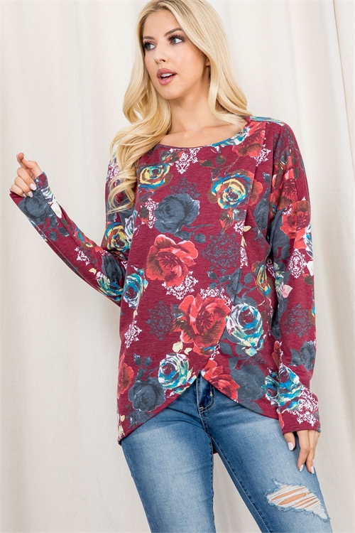 C4-A-3-T7756 BURGUNDY FLORAL TOP 2-2-2