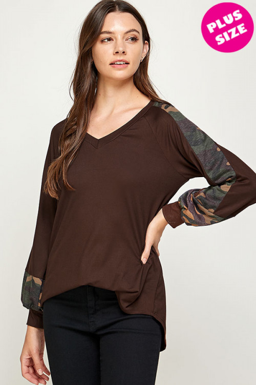 C44-A-2-WT2494X BROWN PLUS SIZE TOP 2-2-2