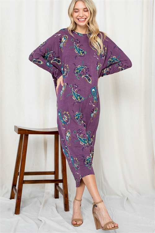 C60-A-1-AD4956 PLUM PAISLEY PRINT DRESS 2-2-2