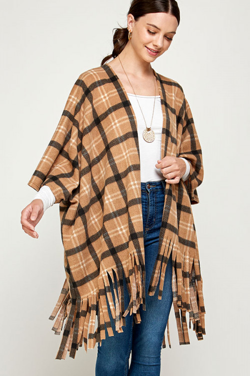 C18-A-3-WT2465-1 CAMEL CHECKERED KIMONO 2-2-2