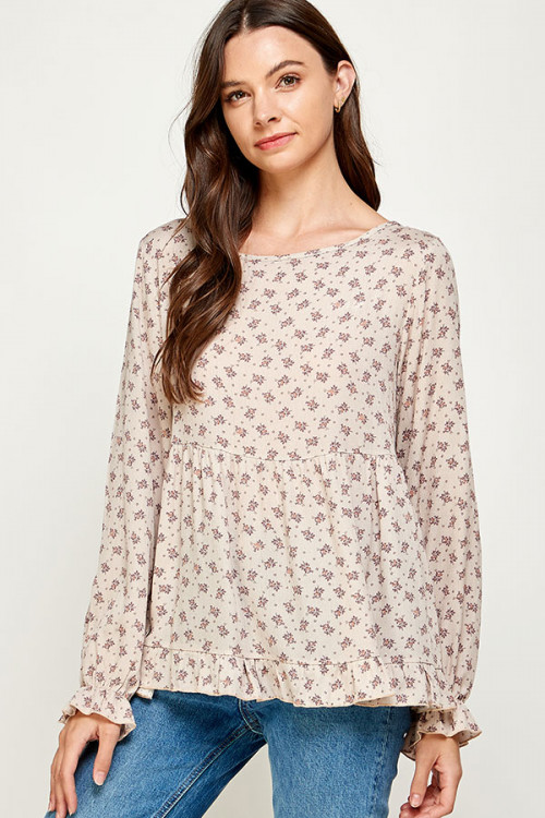 C24-B-3-WT2488-1 TAUPE FLORAL TOP 2-2-2