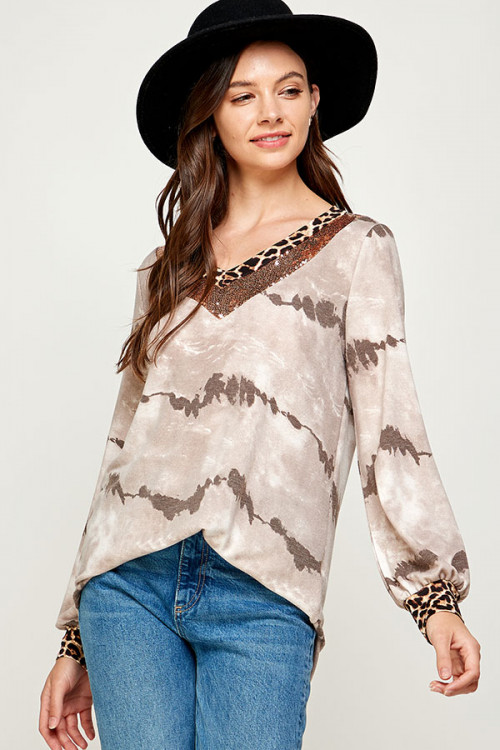 C84-A-2-WT2351 MOCHA TIE DYE TOP 2-2-2