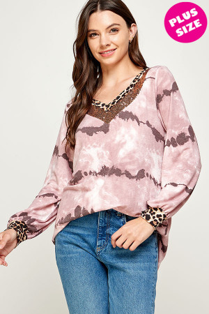 C84-A-2-WT2351X MAUVE TIE DYE PLUS SIZE TOP 2-2-2