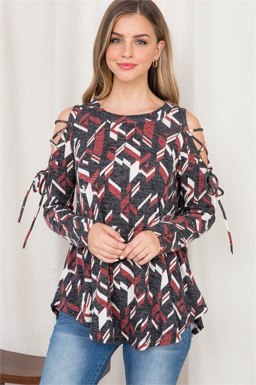 C52-A-2-T7936 BURGUNDY PRINT TOP 2-2-2