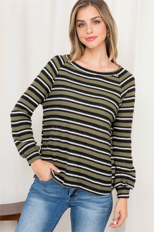 S13-11-4-T3302 OLIVE WITH STRIPES TOP 2-2-2