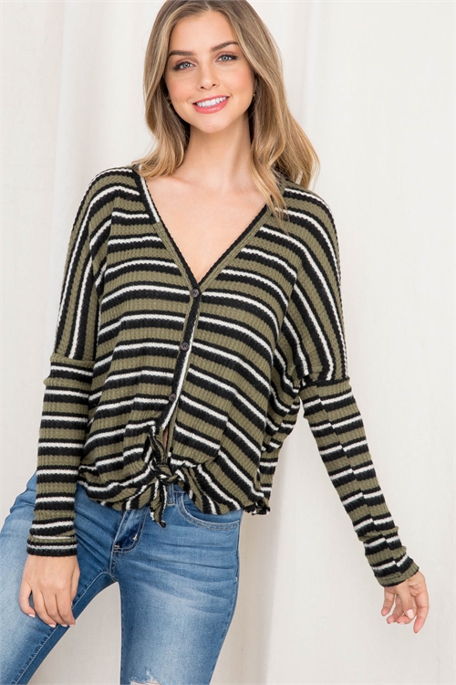 S13-3-4-T3290 OLIVE BLACK STRIPES TOP 2-2-2 (NOW $3.00 ONLY!)