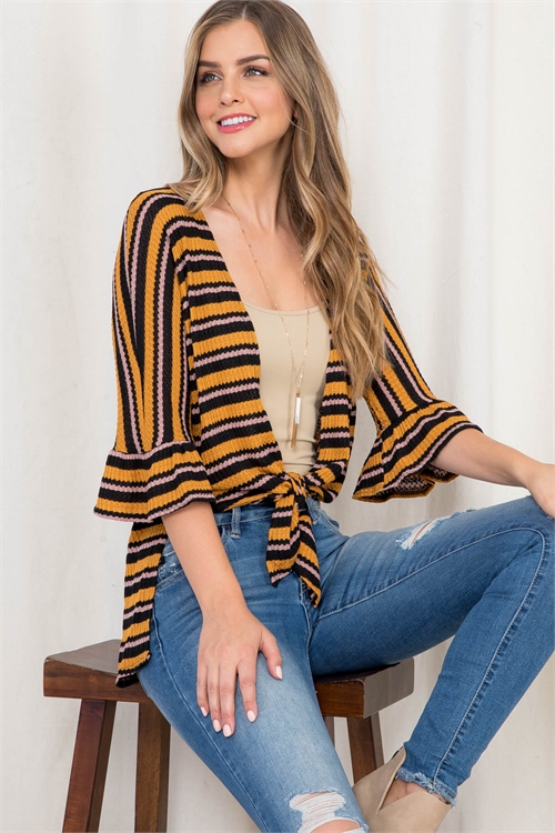 SA3-00-1-C3299 MUSTARD MULTI STRIPES CARDIGAN 2-2-2 (NOW $1.75 ONLY!)