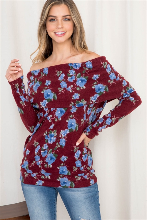 S4-2-1-T19140 BURGUNDY WITH FLOWERS TOP 2-2-2 (NOW $3.00 ONLY!)