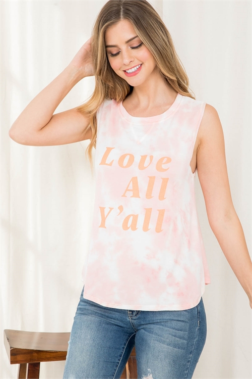 S11-9-4-T81701-02 CORAL WHITE "LOVE ALL Y'ALL" PRINT TOP 3-2-1-1