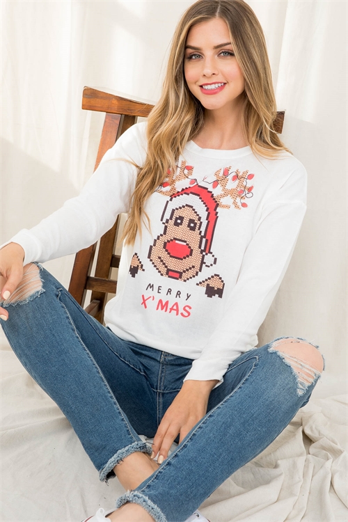 S11-10-3-T1625 WHITE "MERRY X'MAS" PRINT TOP 2-2-1-1