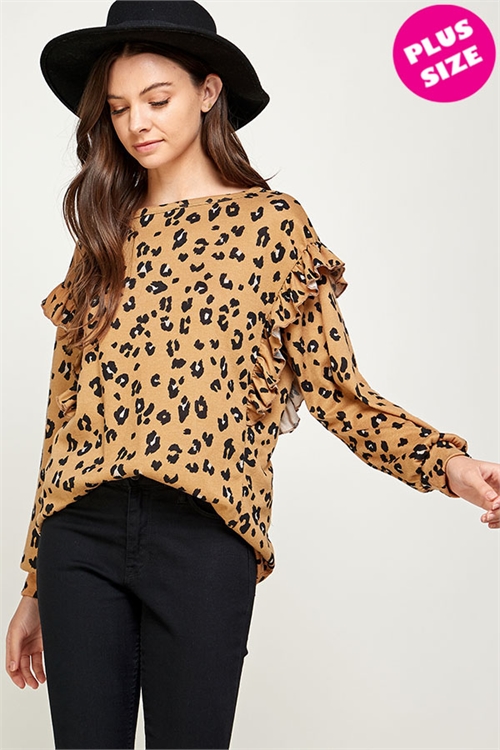 C42-A-1-WT2493-1X CAMEL ANIMAL PRINT PLUS SIZE TOP 2-2-2