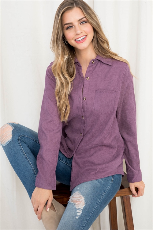 S16-9-2-T1002 PURPLE SHERPA FLEECE LINED CURDOROY SHIRT TOP 1-2-2-1