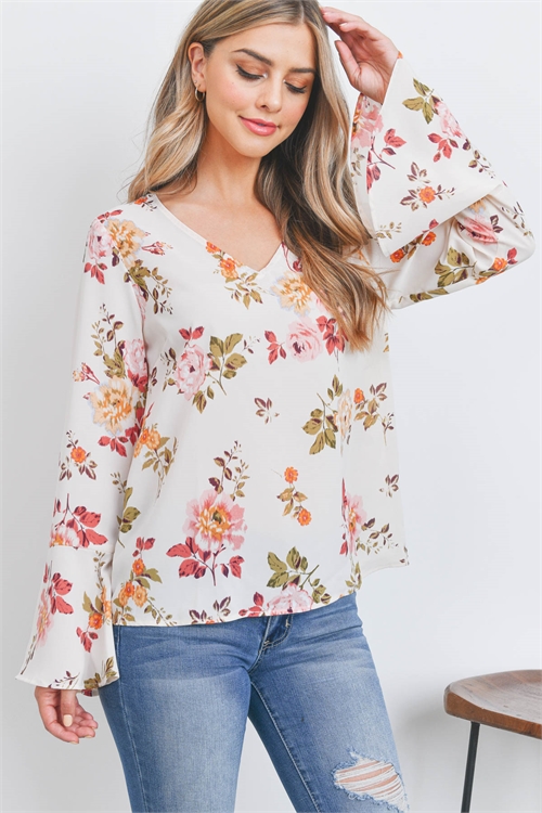 S14-9-3-T1249 CREAM MULTI FLORAL TOP 2-2-2