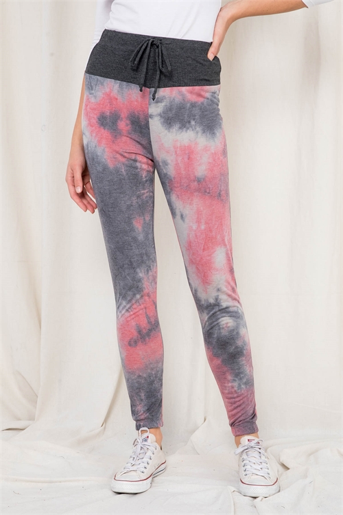 C74-A-2-P3833 RED CHARCOAL TIE DYE JOGGER PANTS 2-2-2