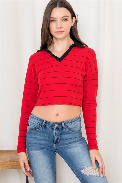 C34-A-1-T7137 RED BLACK STRIPES TOP 3-3-2