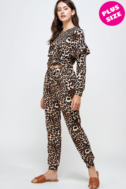 S10-2-2-WTP2350CX LEOPARD PLUS SIZE TOP & PANTS SET 1-1-1