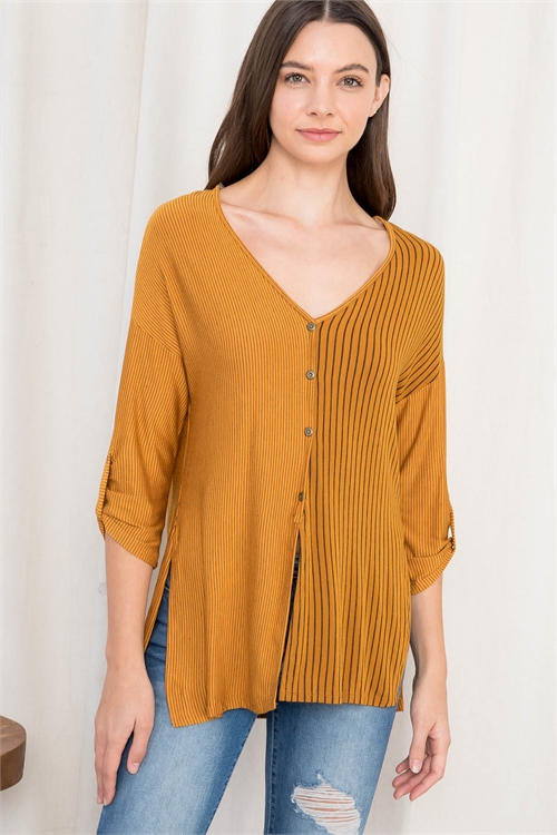 C8-A-1-T9850 MUSTARD STRIPES TOP 2-2-2