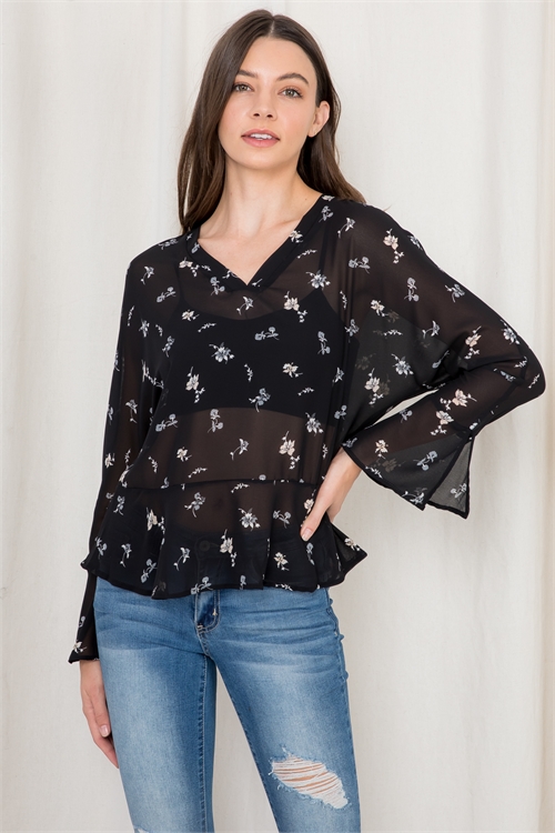 C12-B-1-T9047 BLACK FLORAL TOP 2-2-2 (NOW $1.50 ONLY!)