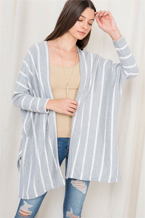 C24-A-3-C9070 GRAY WHITE STRIPES CARDIGAN 2-2-2