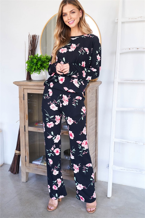 C70-A-3-SET2140 BLACK FLORAL TOP & PANTS SET 2-2-2