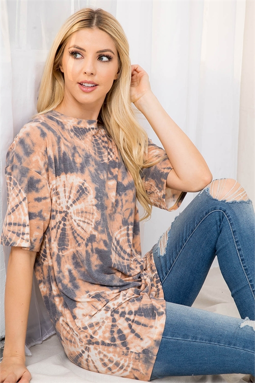 C12-A-2-T7202 TAUPE TIE DYE TUNIC TOP 2-2-2