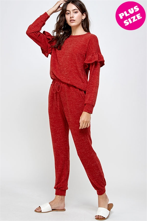 S15-1-1-WTP2350X RED PLUS SIZE TOP & PANTS SET 1-1-1