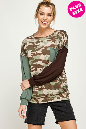 C42-A-1-WT2496-3X BROWN GREEN PLUS SIZE TOP 2-2-2