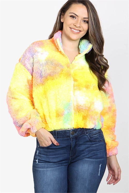 S3-10-1-J73597X YELLOW TIE DYE PLUS SIZE JACKET 2-2-2