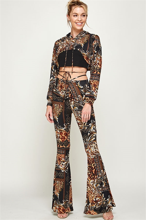 C16-A-2-SET2484 BLACK PRINT TOP & PANTS SET 1-1-1