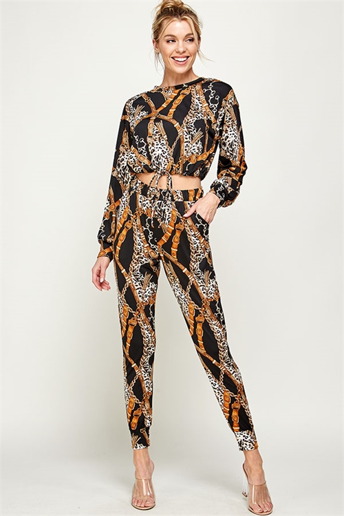 C30-A-3-SET2483-3 BLACK GOLD PRINT TOP & PANTS SET 1-1-1