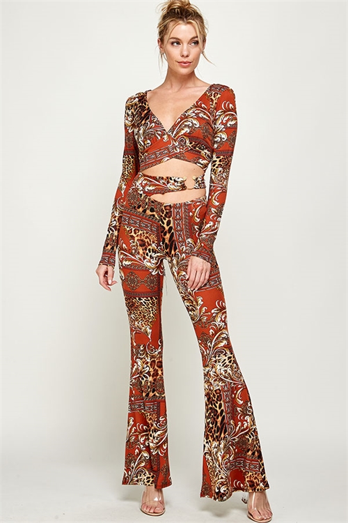 C42-A-3-SET2485 RUST PRINT TOP & PANTS SET 1-1-1