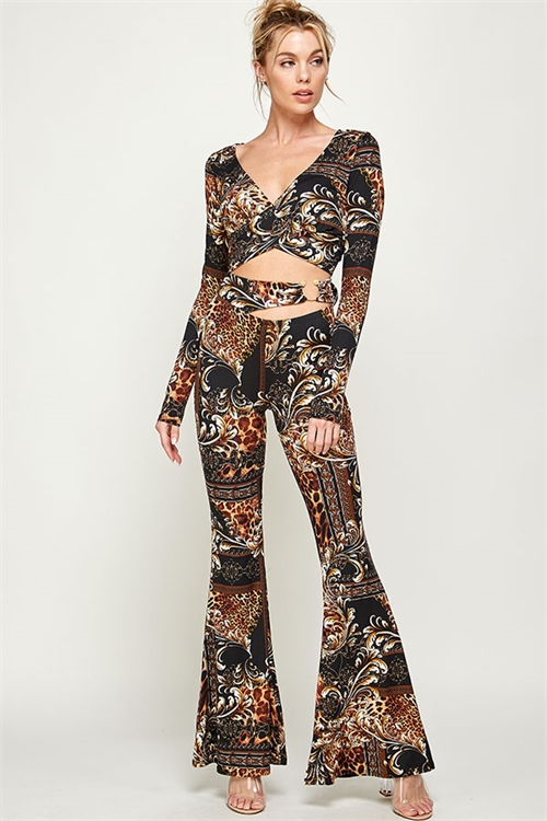 C42-A-3-SET2485 BLACK PRINT TOP & PANTS SET 1-1-1