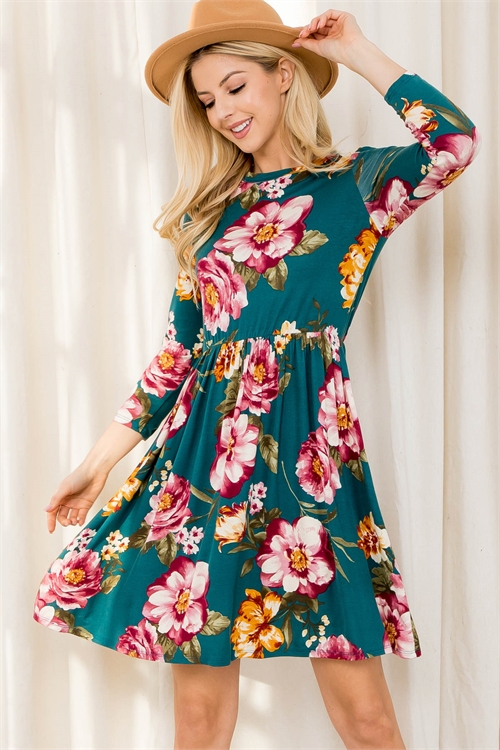 C64-A-2-AD4737 TEAL FLORAL DRESS 2-2-2