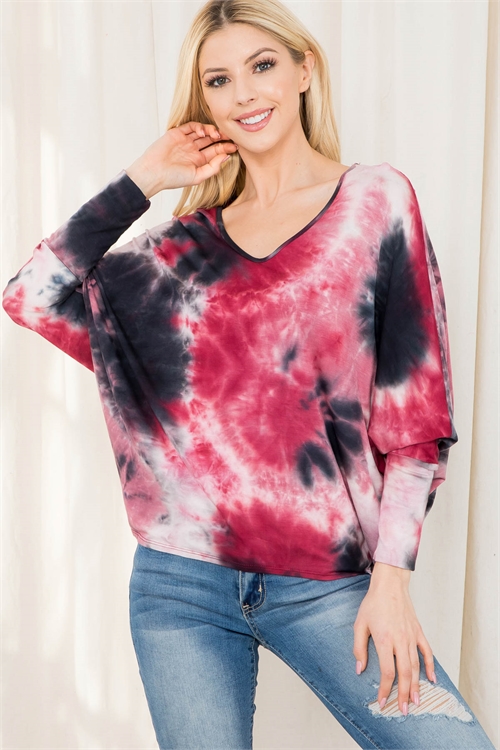 C66-A-2-AD4265 WINE TIE DYE TOP 2-2-2