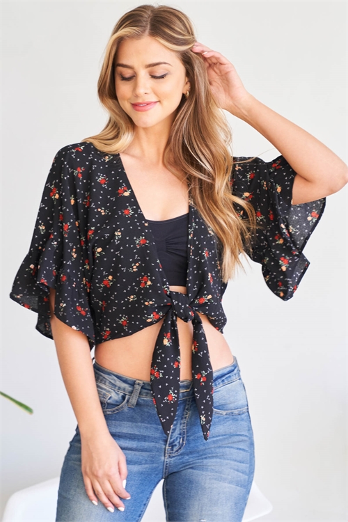 C52-B-1-T9716 BLACK FLORAL TOP 3-2-1