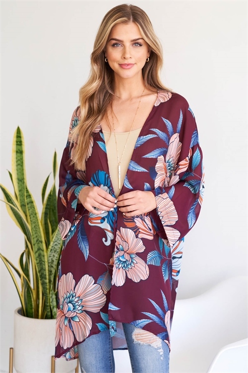 C44-A-3-C4595 WINE FLORAL KIMONO 3-2-1