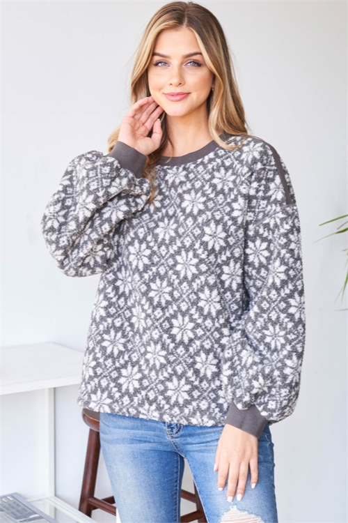 SA4-7-1-T14320 HEATHER CHARCOAL WHITE SWEATER 2-2-2