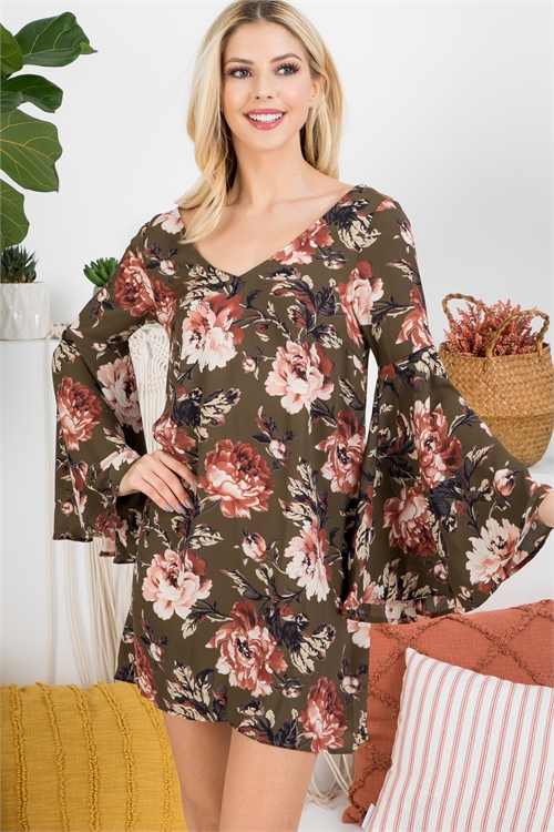 S6-7-4-D90905 OLIVE WITH FLOWER DRESS 3-2-1