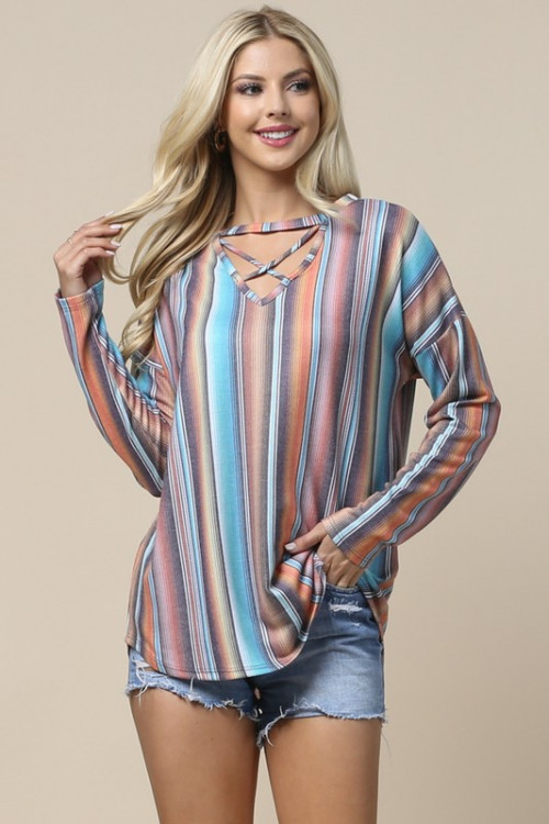 C14-A-3-T1074 MULTI STRIPED PRINT TOP 1-2-2-1