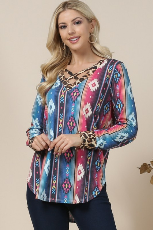 C28-A-3-T1153 MULTI AZTEC ANIMAL PRINT TOP 1-2-2-1