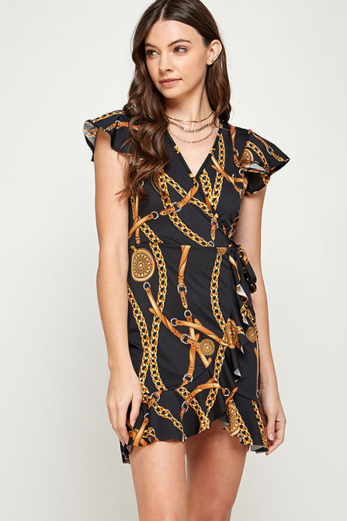C38-A-3-WD1126-3 GOLD GOLD WITH CHAIN PRINT DRESS 2-2-2