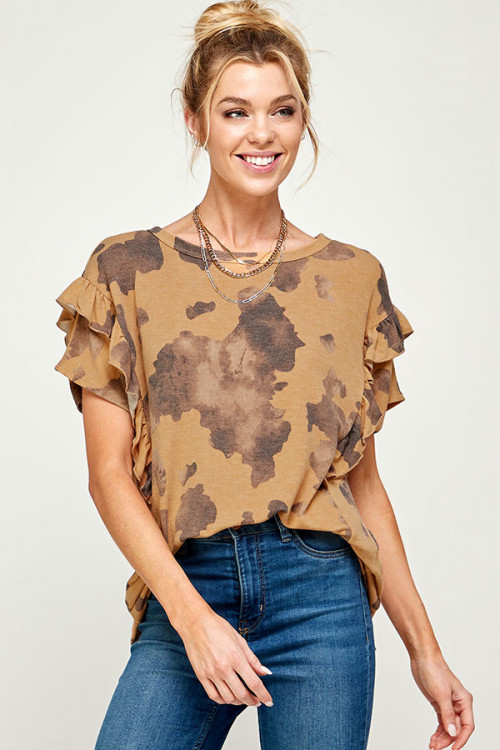 C46-A-3-WT2519-1 BROWN COW PRINT TOP 2-2-2