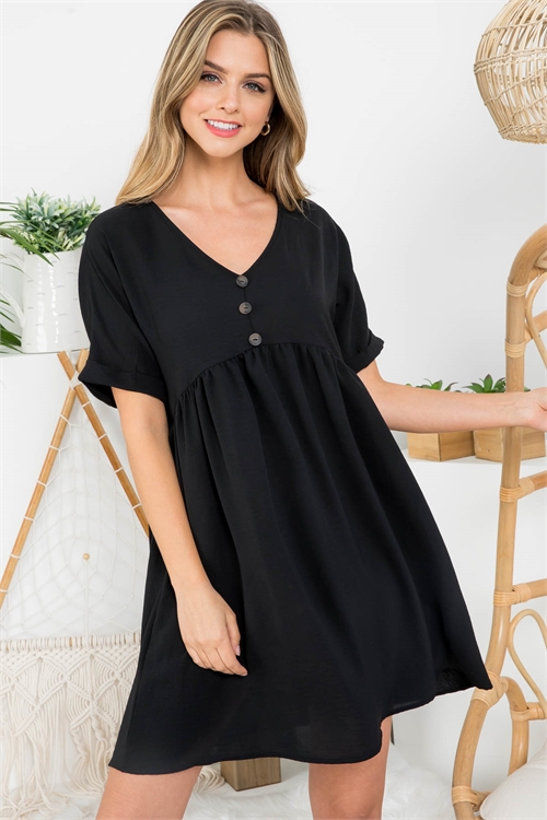 S11-6-3-AD5001 BLACK V-NECK BUTTON DOWN RUFFLED DRESS 2-2-2