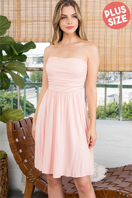 C92-A-1-D4859X PEACH STRAPLESS TUBE RUFFLE MINI PLUS SIZE DRESS 3-2-1