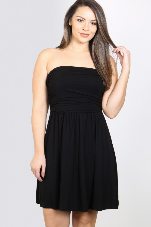 C16-A-2-D4859X BLACK STRAPLESS TUBE RUFFLE MINI PLUS SIZE DRESS 3-2-1