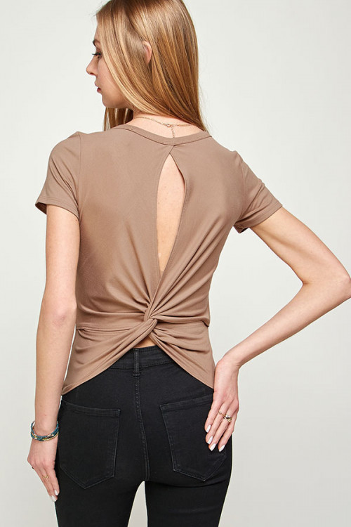 C32-B-3-WT2517 MOCHA DETAILED BACK KNOT TUNIC TOP 2-2-2