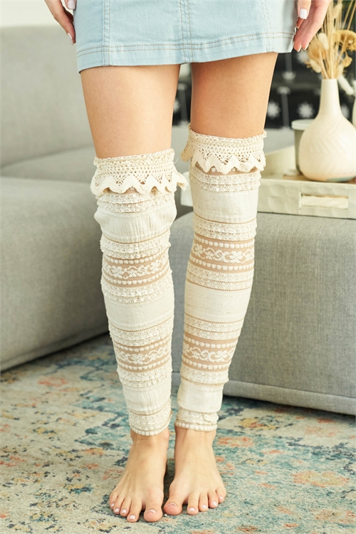 S12-9-3-L2114 TAUPE WITH CROCHET DETAIL LACE LEG WARMER / 3PCS
