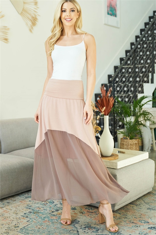 S10-18-5-S8038 DUSTY PINK STRETCHABLE WAIST SOFTLY FLOWING RUFFLE SKIRT 4-1