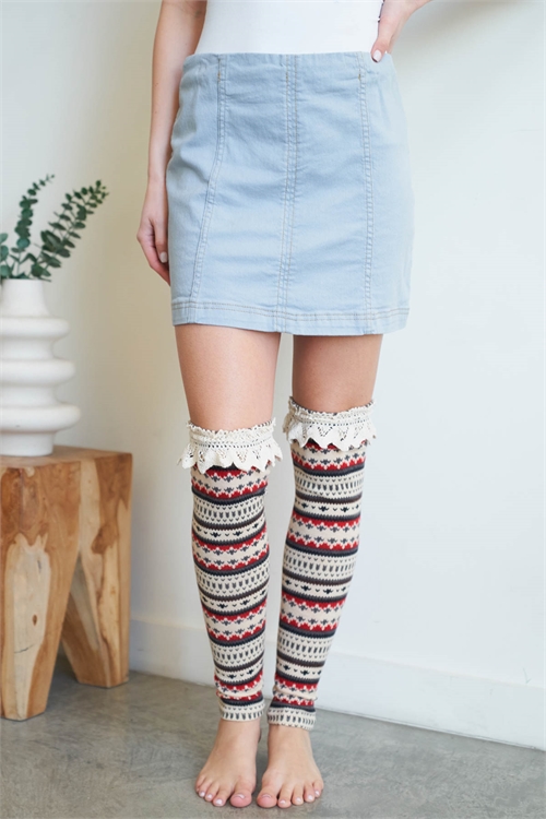 S13-7-4-L2112 RED CREAM WITH CROCHET DETAIL PRINT THROUGHOUT LEG WARMER 3-3 (NOW $ 1.00 ONLY!)